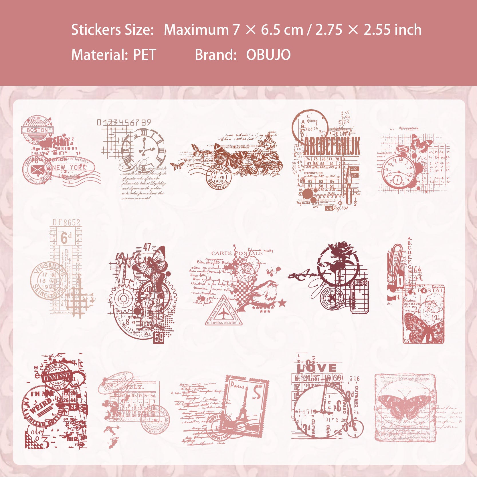 15 Pcs Vintage PET Stickers BGBC