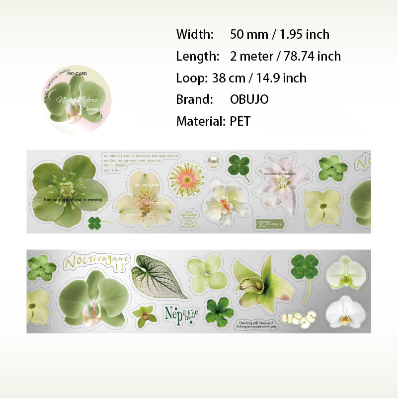1 Roll Vintage Flower PET Stickers Tape HYDX