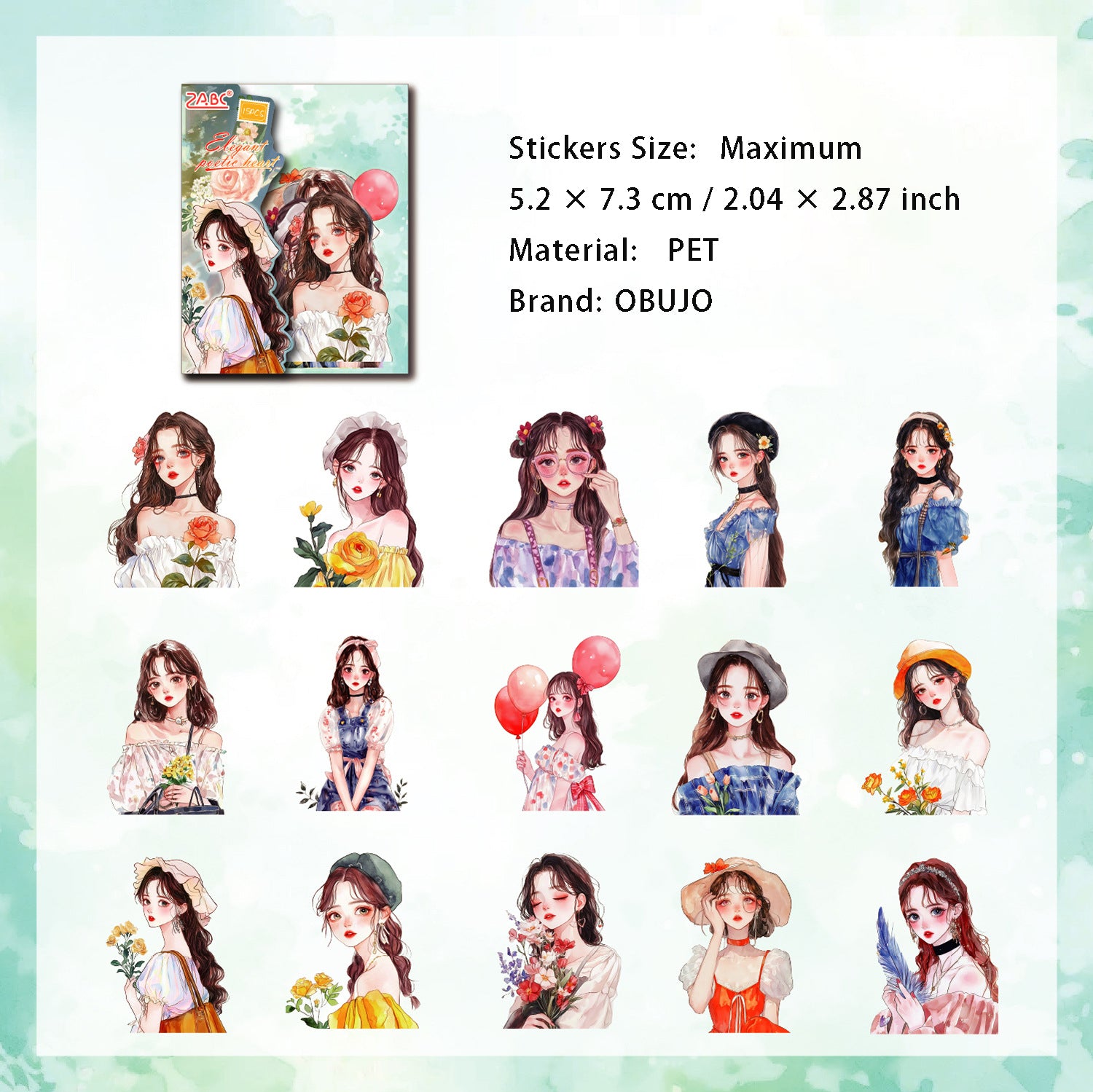 15 Pcs Sweet Gilr PET Stickers XHYY