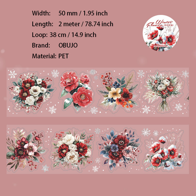 1 Roll Winter Flower PET Stickers Tape DRHH