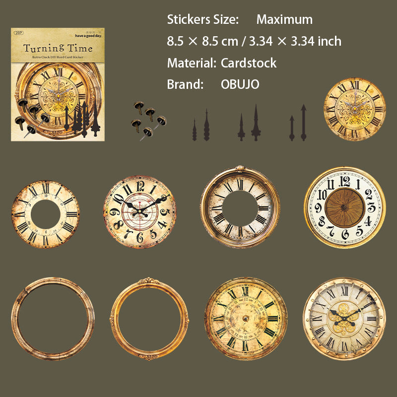 15 Pcs Vintage Clock Themed Stickers ZDSG