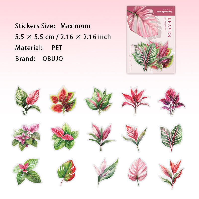 15 Pcs Leaf PET Stickers YZFX
