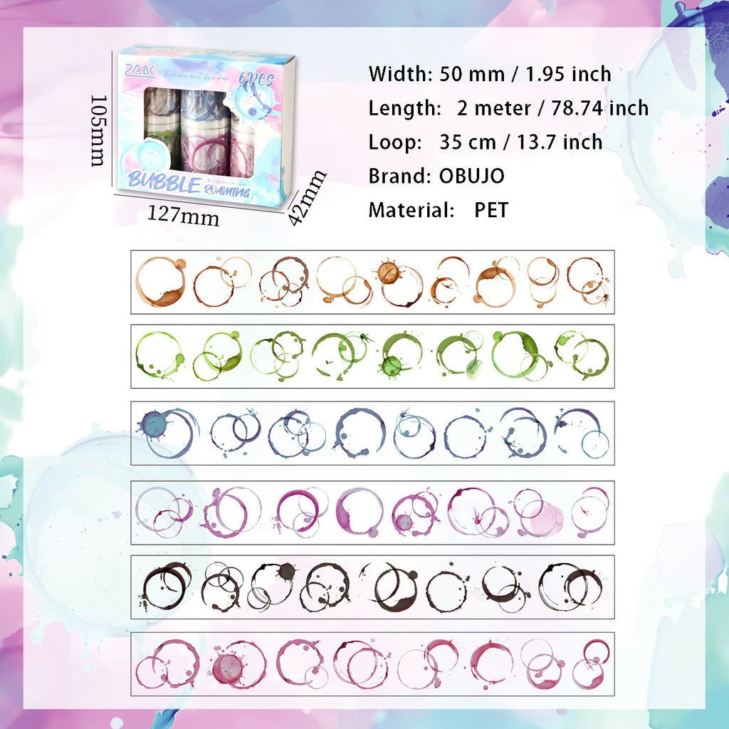 6 Rolls Bubble Theme PET Stickers Tapes SSHP