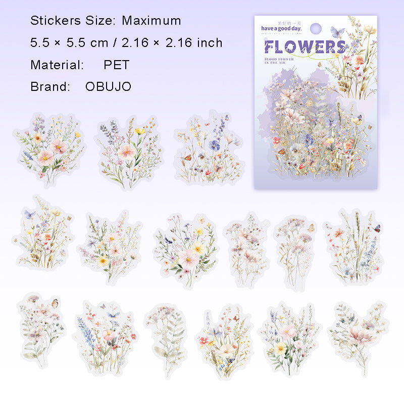 15 Pcs Wildflower PET Stickers BAHK