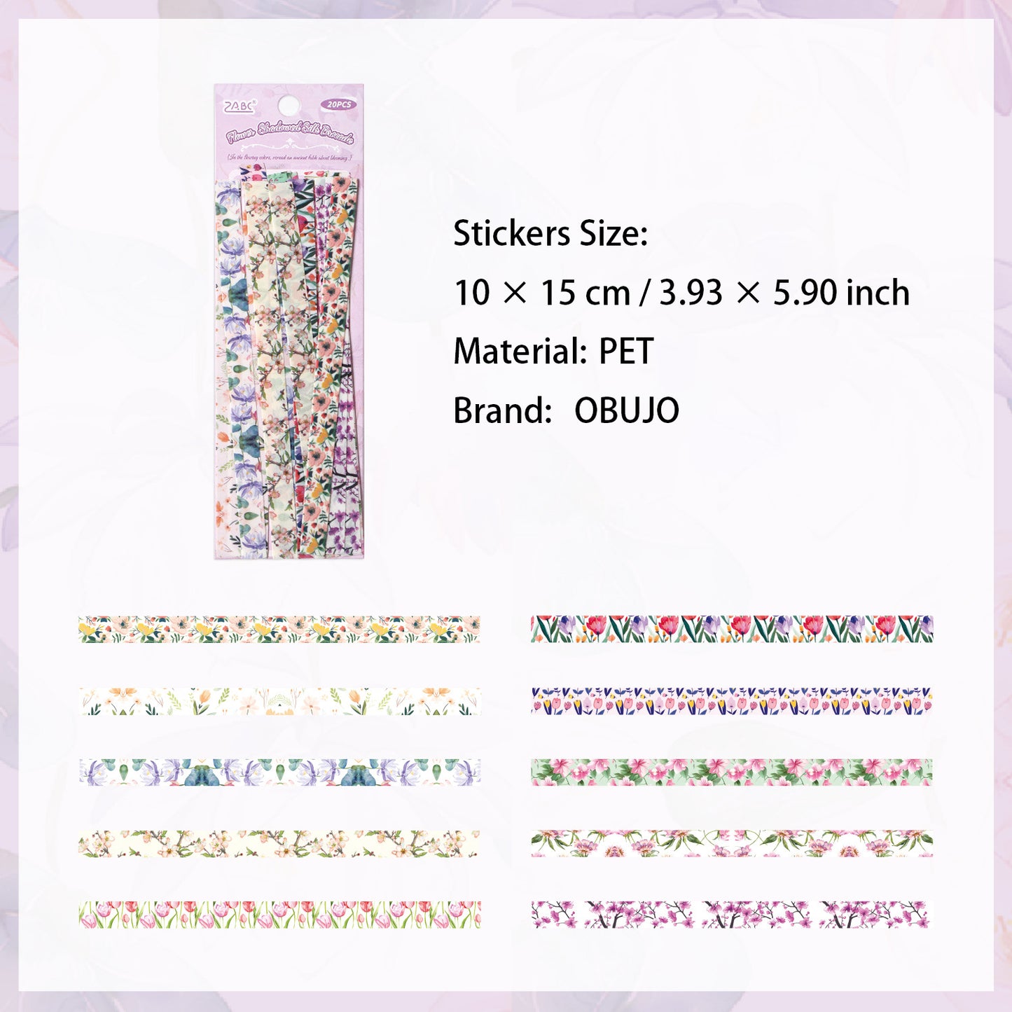 20 Pcs Floral Stripe PET Stickers HXCY