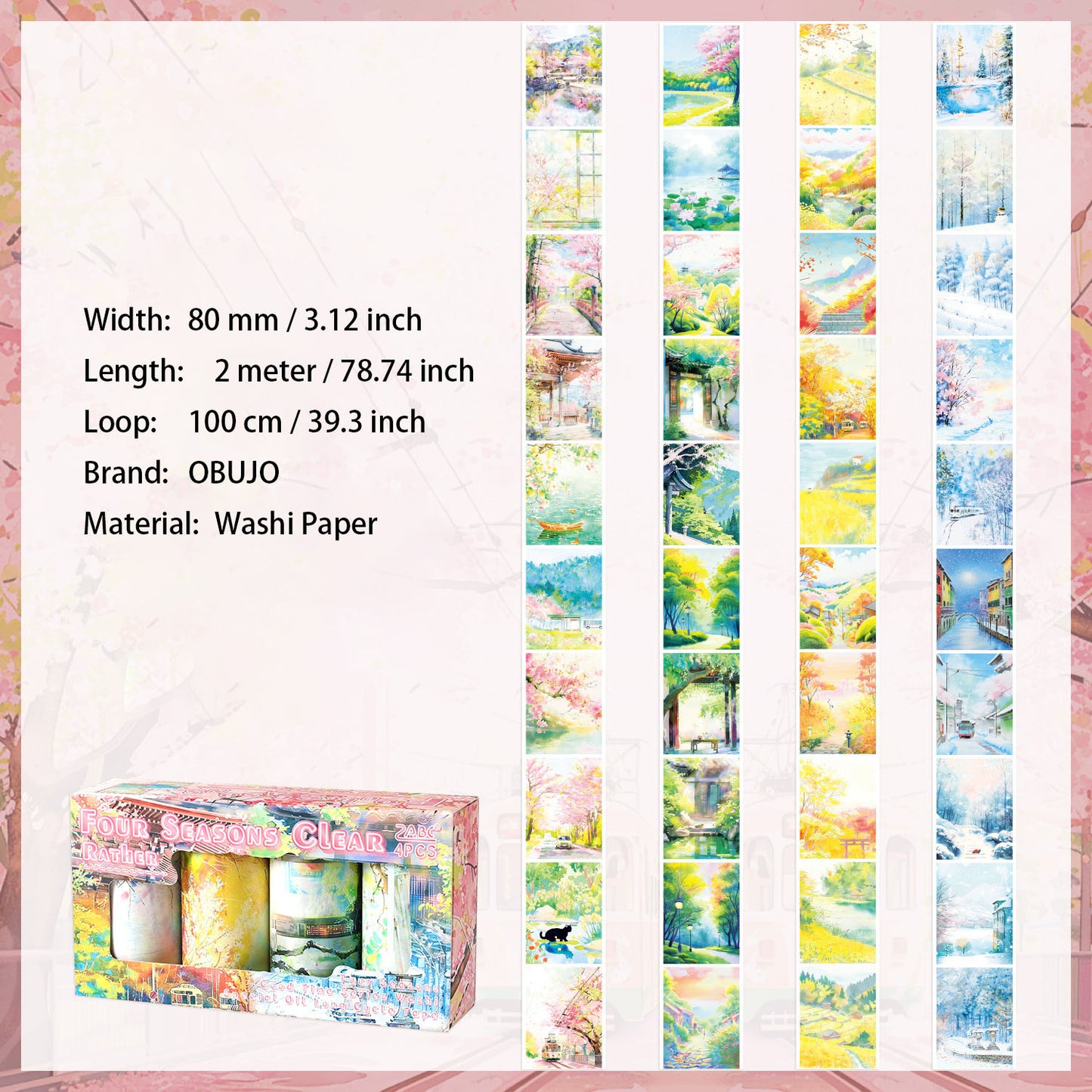 4 Rolls Seasonal Landscape Washi Tapes Set SJLC
