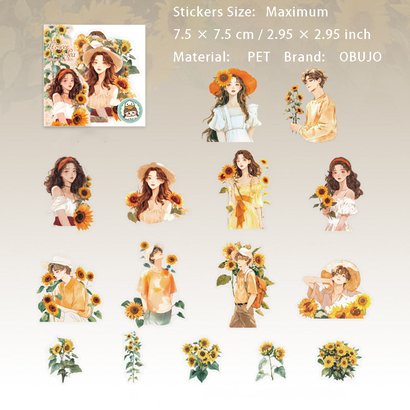 15 Pcs Rose Girl PET Stickers QPZHHZ