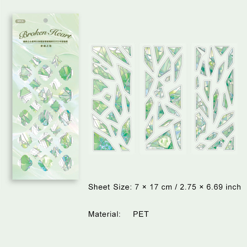 3 Sheets Broken Glass Theme PET Stickers PSZX