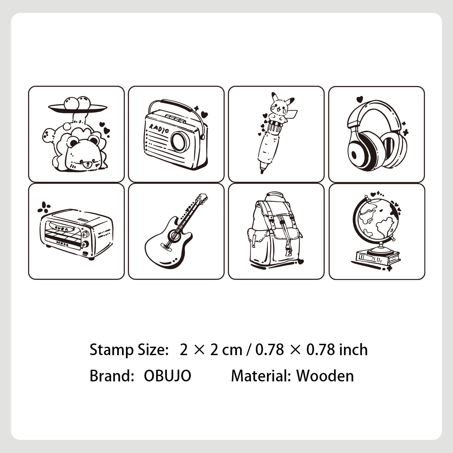 8 Pcs Cute Gadget Wooden Stamps Kit MKQX