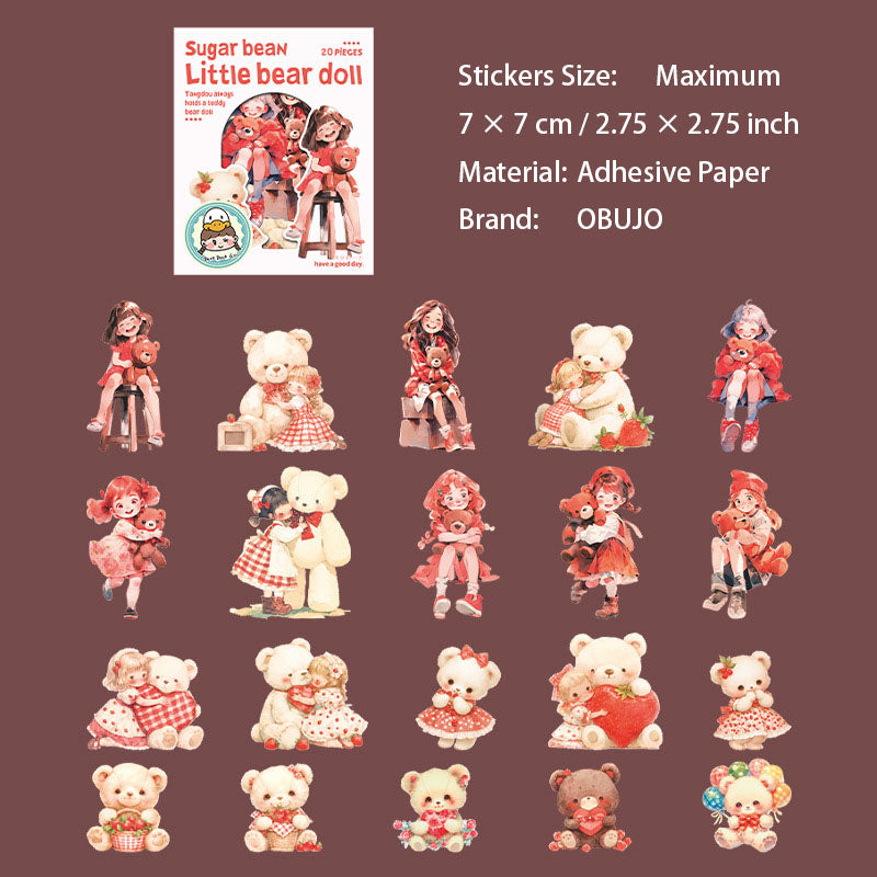 20 Pcs Childhood Girl PET Stickers XXWO