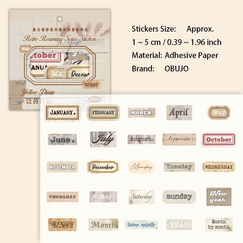 50 Pcs Vintage Words Stickers FGMY