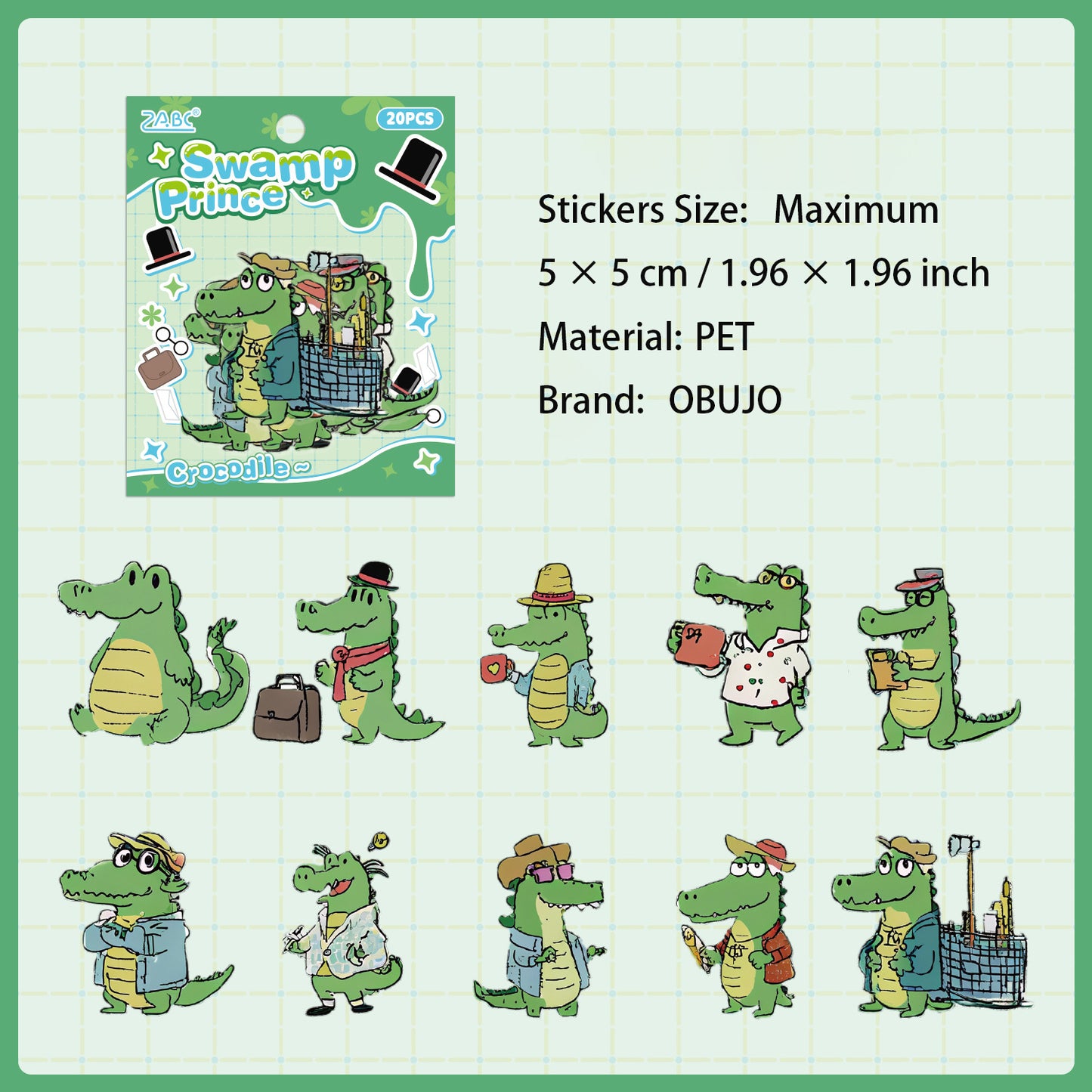 20 Pcs Cartoon Animal PET Stickers DWHXQ