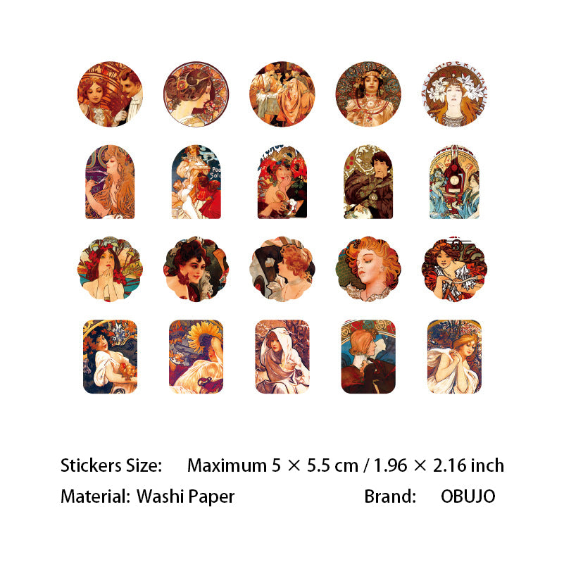 40 Pcs Mucha Themed Stickers MXHY
