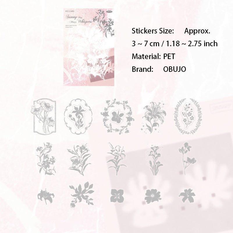 30 Pcs Holographic Silver Botanical PET Stickers YGFM