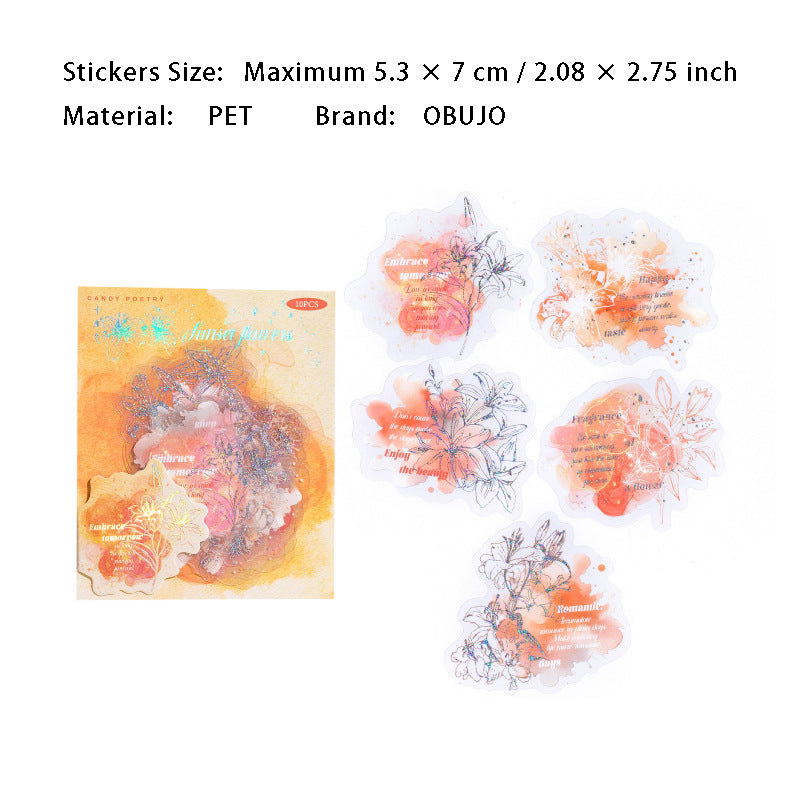 10 Pcs Watercolor Flower PET Stickers LGHP
