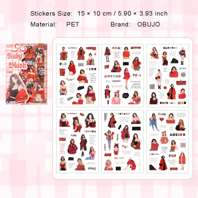6 Sheets Urban Fashion Girl PET Stickers RGXY