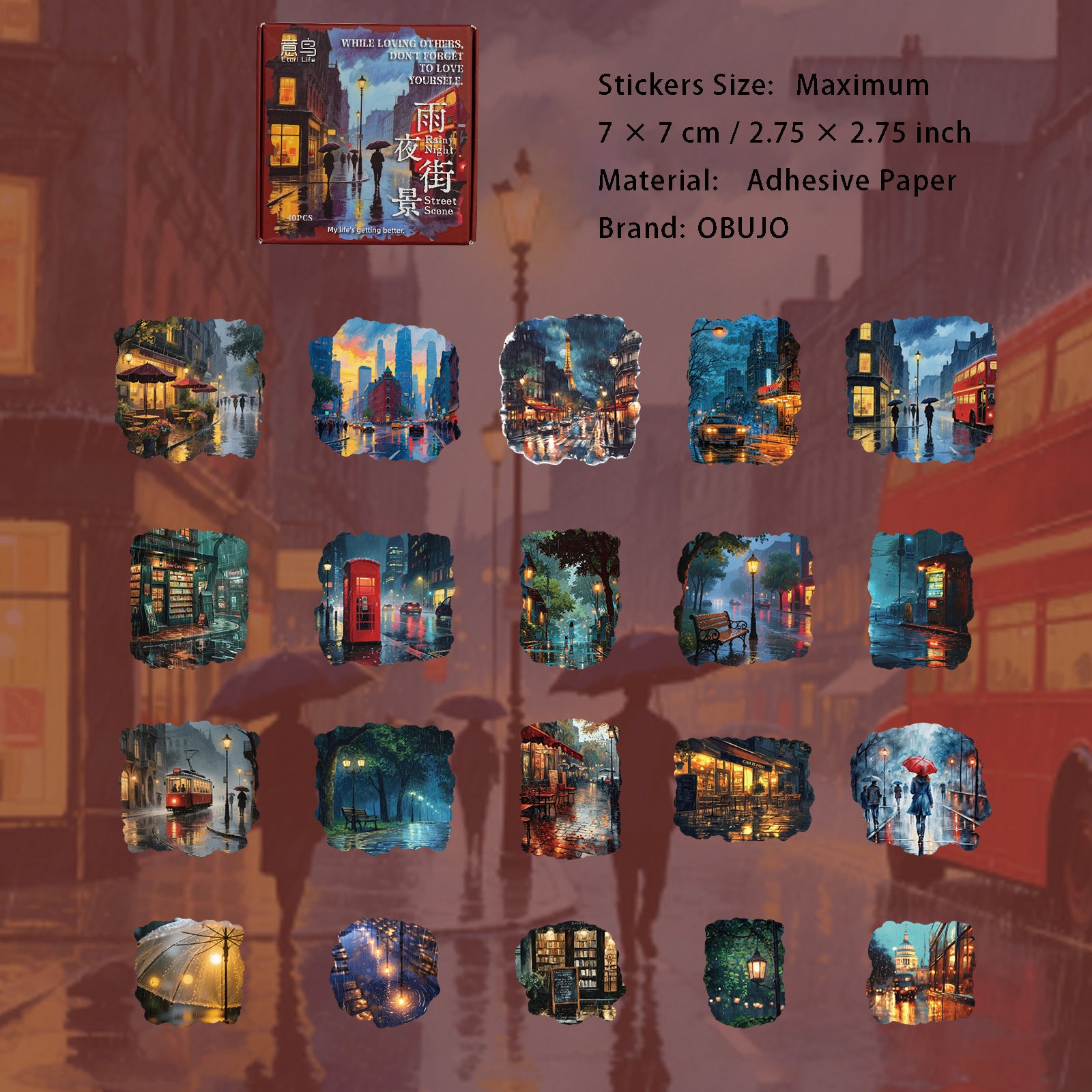 40 Pcs Rainny Themed Stickers YAXL
