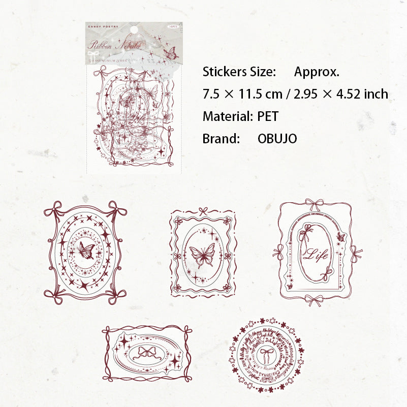 10 Pcs Round Frame PET Stickers YHBWG