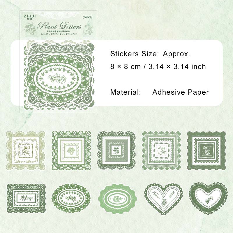 20 Pcs Heart Shape Lace Frame Stickers LSWYJ