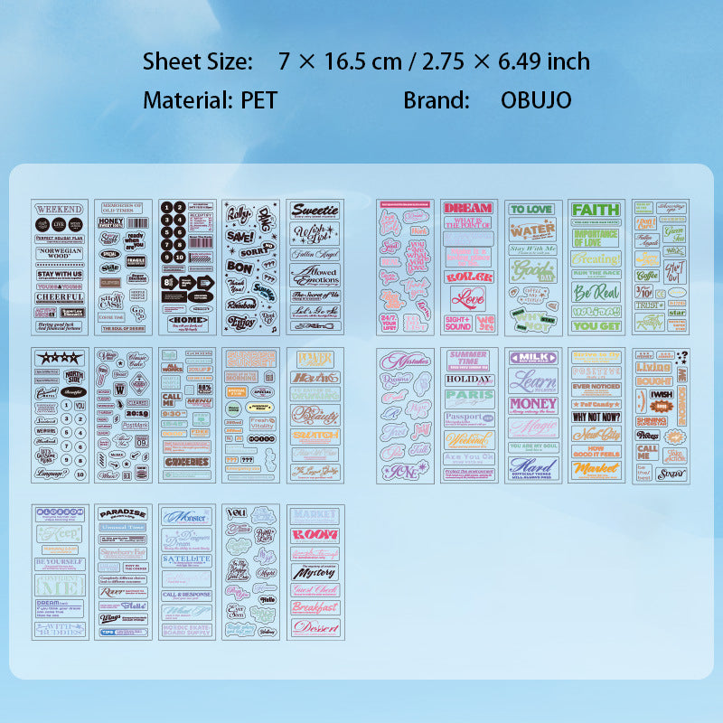 50 Sheets Quote Words PET Stickers WXXX