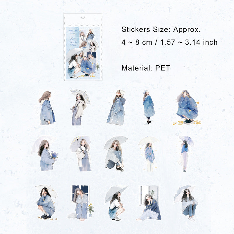 30 Pcs Rainy and Girl PET Stickers YZXQ
