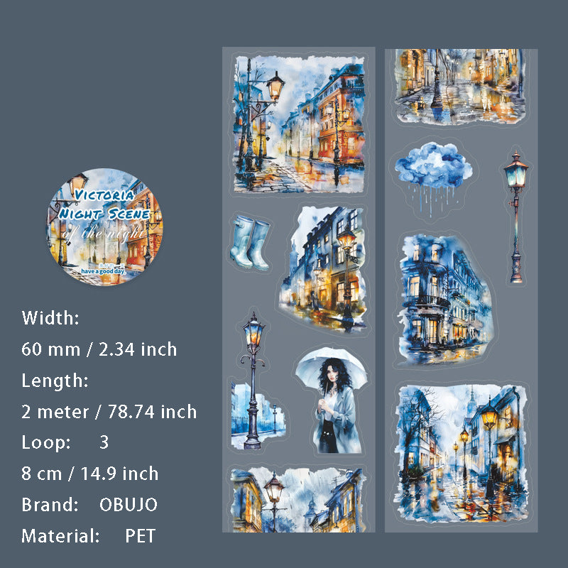 1 Roll Night Landscape PET Stickers Tape WDLYYJ