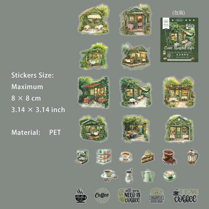 25 Pcs Coffee Theme PET Stickers XHKFG