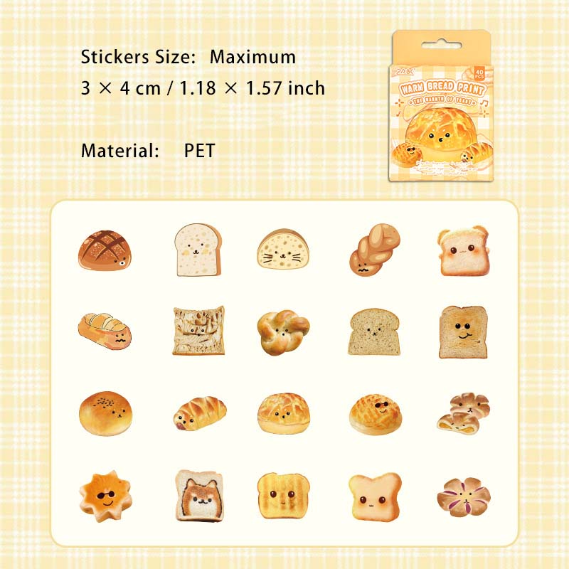 40 Pcs Bread PET Stickers JMWD