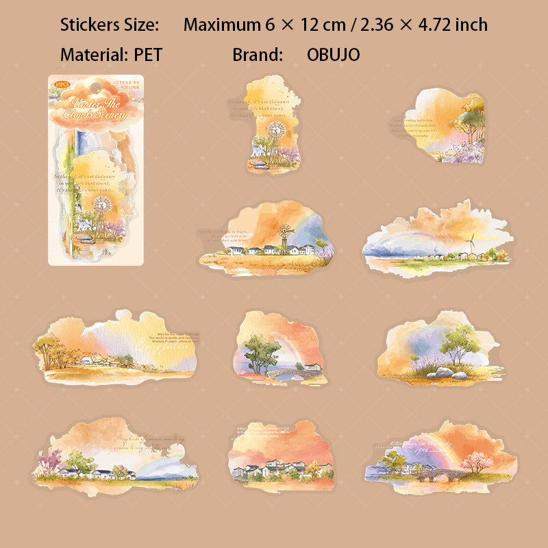 10 Pcs Cloud Landscape PET Stickers YCXFJ