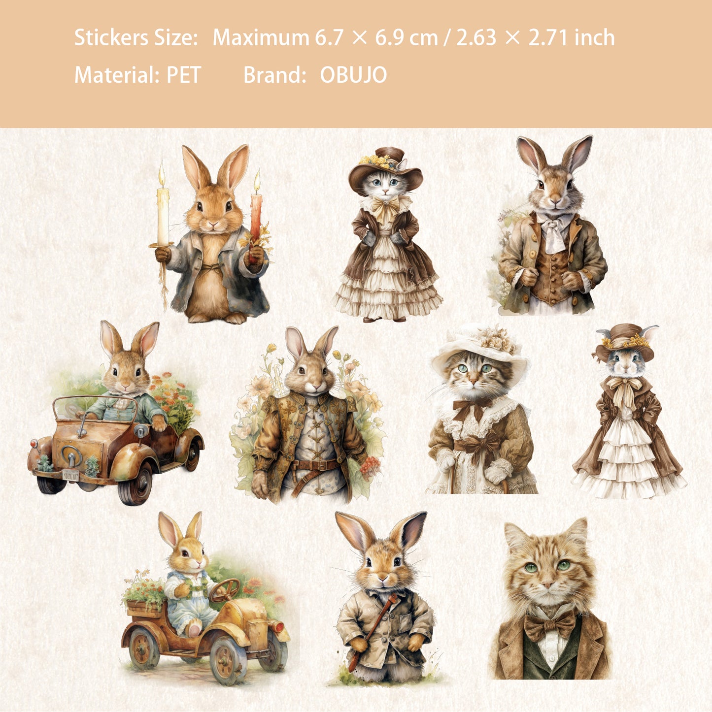 20 Pcs Fairy Tale Bunny Cat PET Stickers THXL