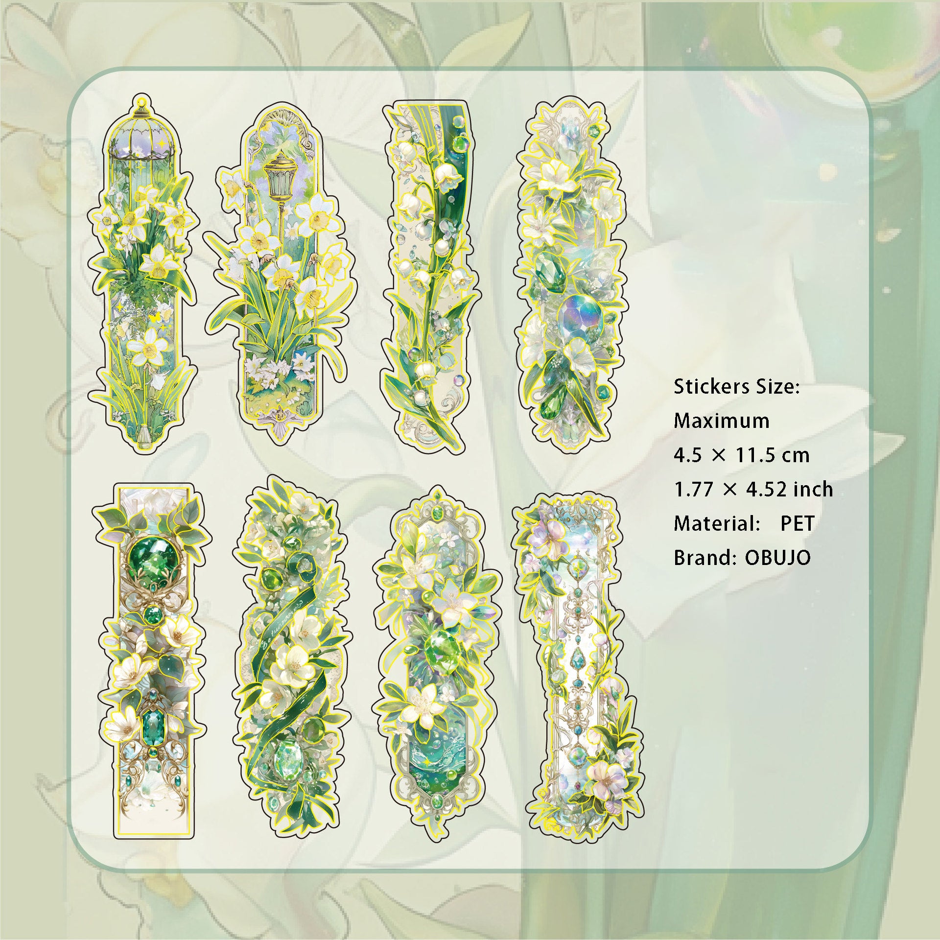 8 Pcs Gold Goil Flower PET Stickers FGSMX