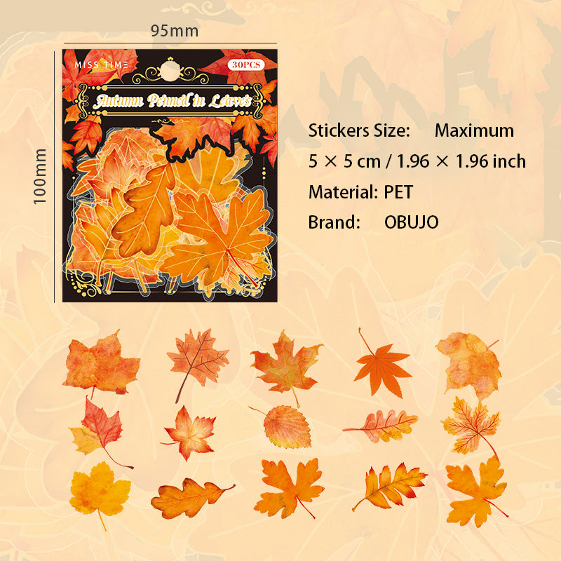 30 Pcs Autumn Leaves PET Stickers FYWY