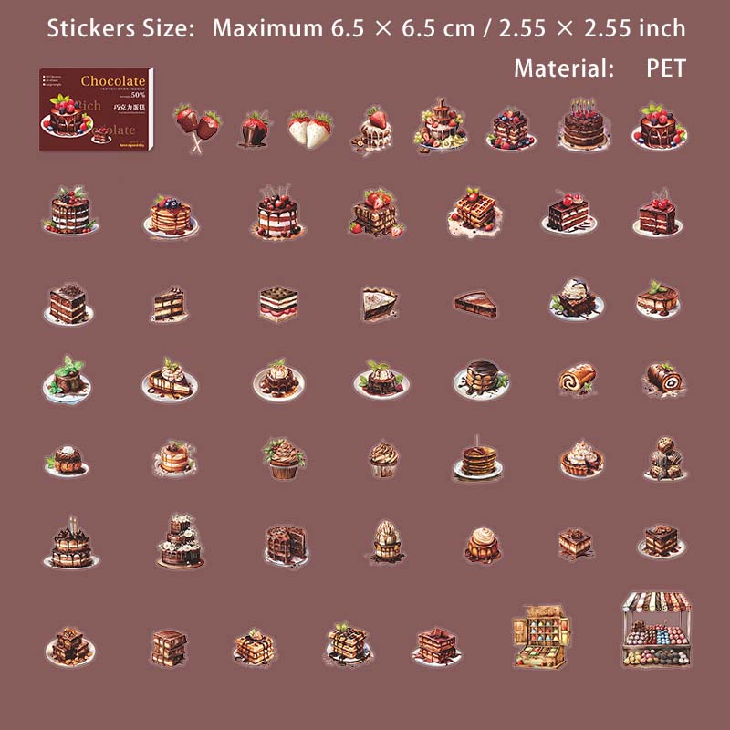 50 Pcs Chocolate Theme PET Stickers XNQKL