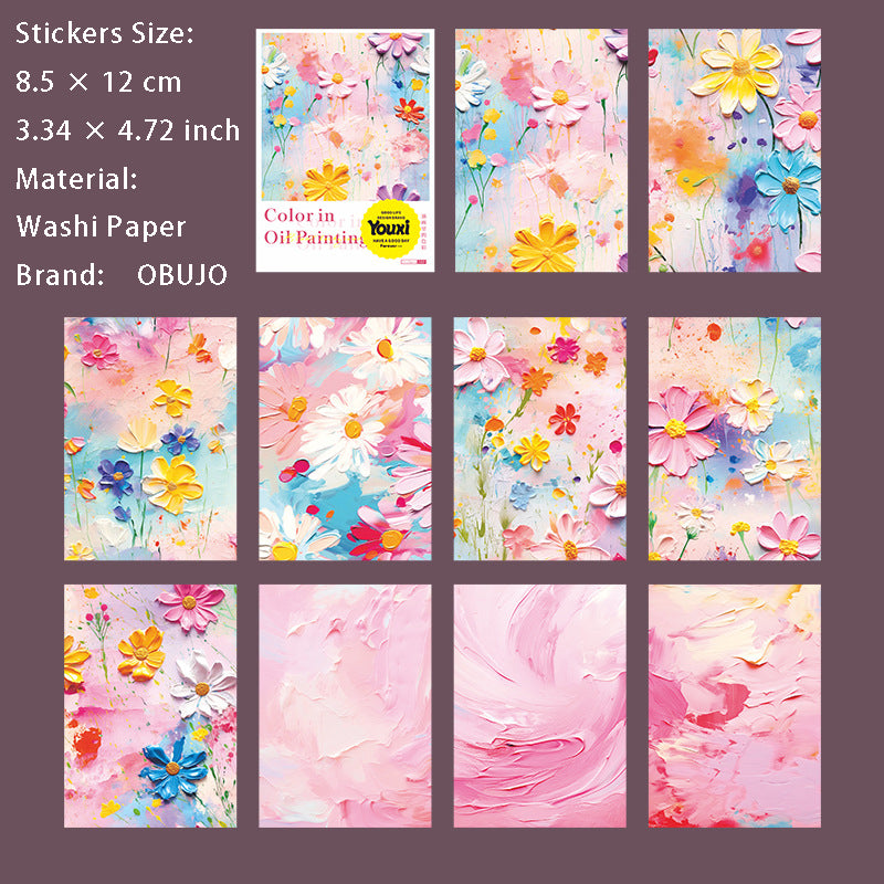 10 Pcs Oil Paint Art Washi Stickers YHLSC