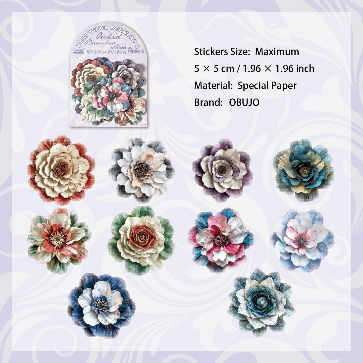 10 Pcs Vintage Flower Stickers JXRH