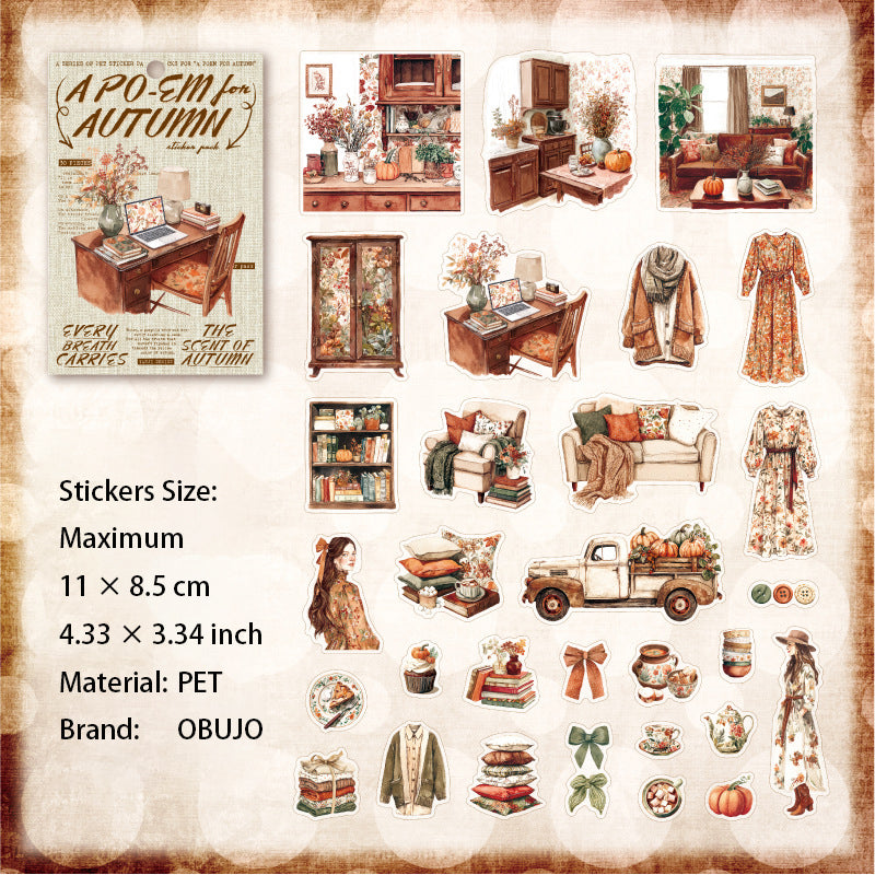30 Pcs Autumn Themed PET Stickers XGQTDS