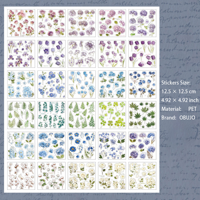 20 Sheets Flower Collection PET Stickers Book LMSCJ