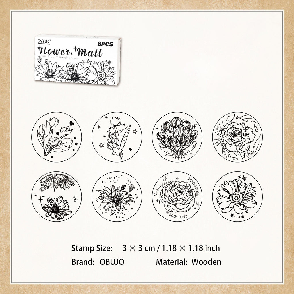 8 Pcs Flower Galaxy Wooden Stamps Kit XCXY