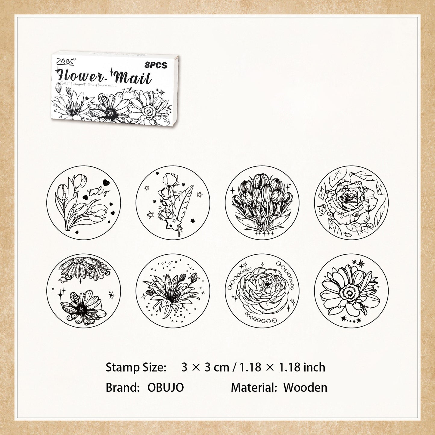 8 Pcs Flower Galaxy Wooden Stamps Kit XCXY