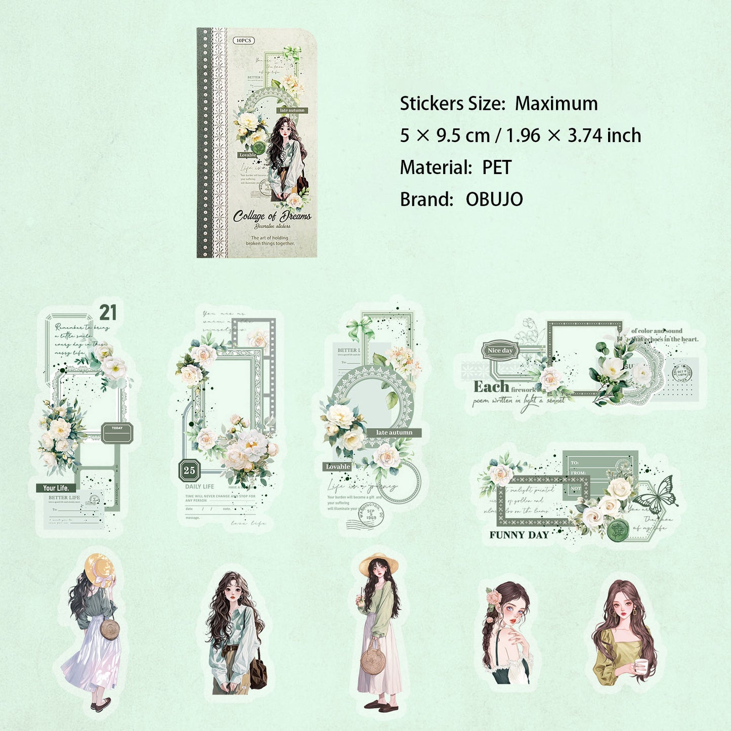 10 Pcs Collage Girl PET Stickers LMJG