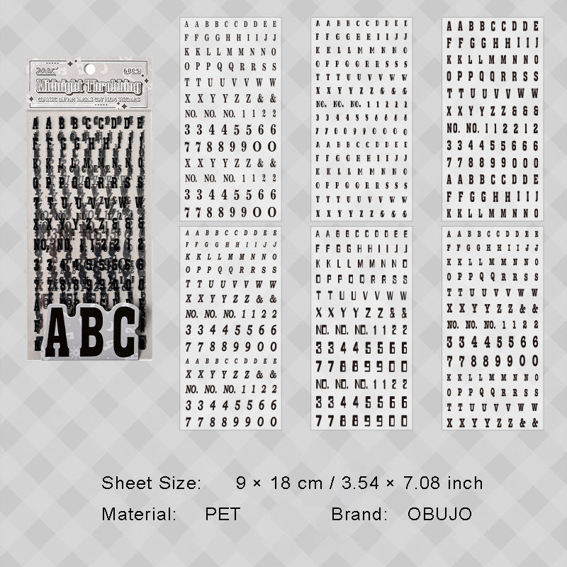 6 Sheets Basic Alphabet Letter PET Stickers JDZM