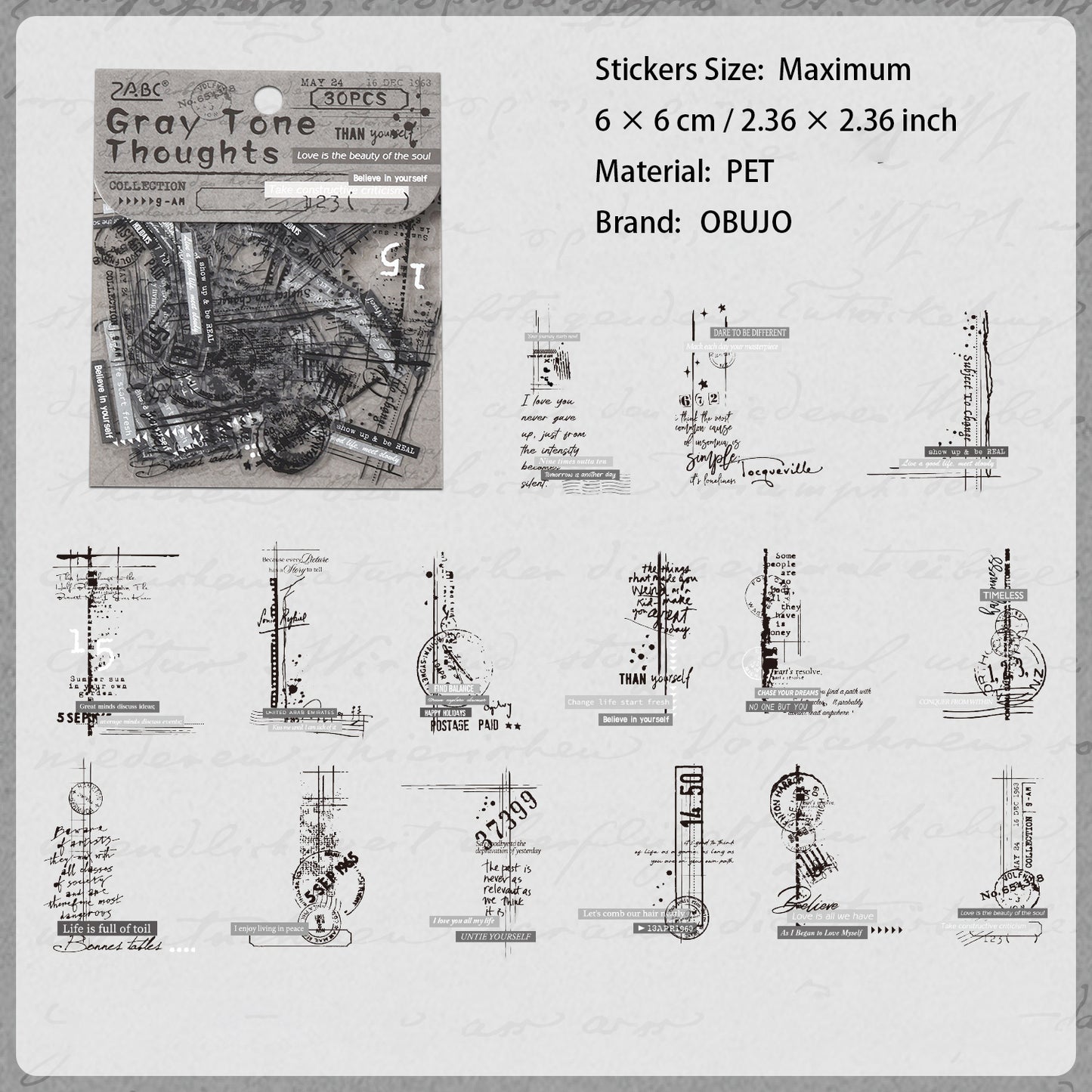 30 Pcs Vintage Collage PET Stickers BYWY