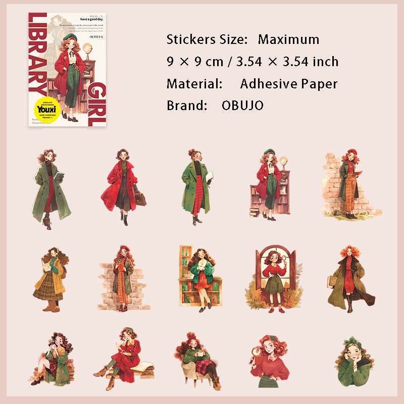 15 Pcs Reading Girl Stickers TSGNH
