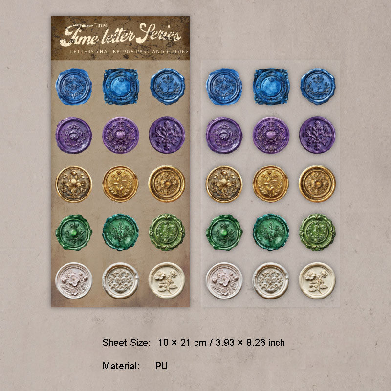 15 Pcs Vintage Wax Seal PU Stickers SGXJ
