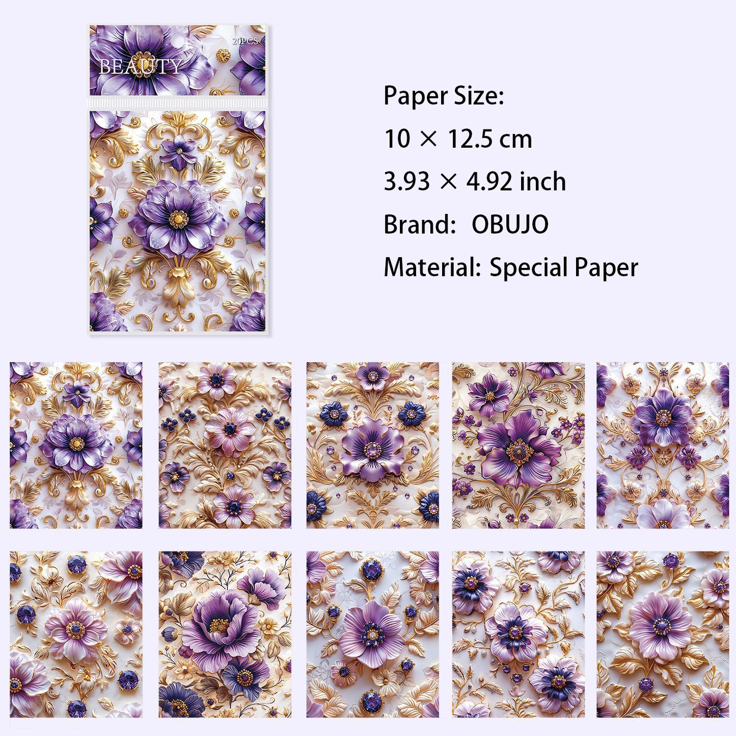 20 Sheets Fantasy Vintage Flower Journal Paper KKFQ