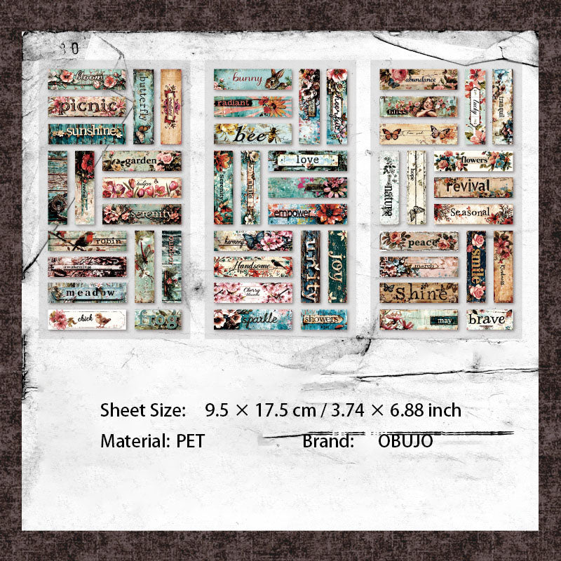 6 Sheets Vinage Words Art Stickers WZYSJ