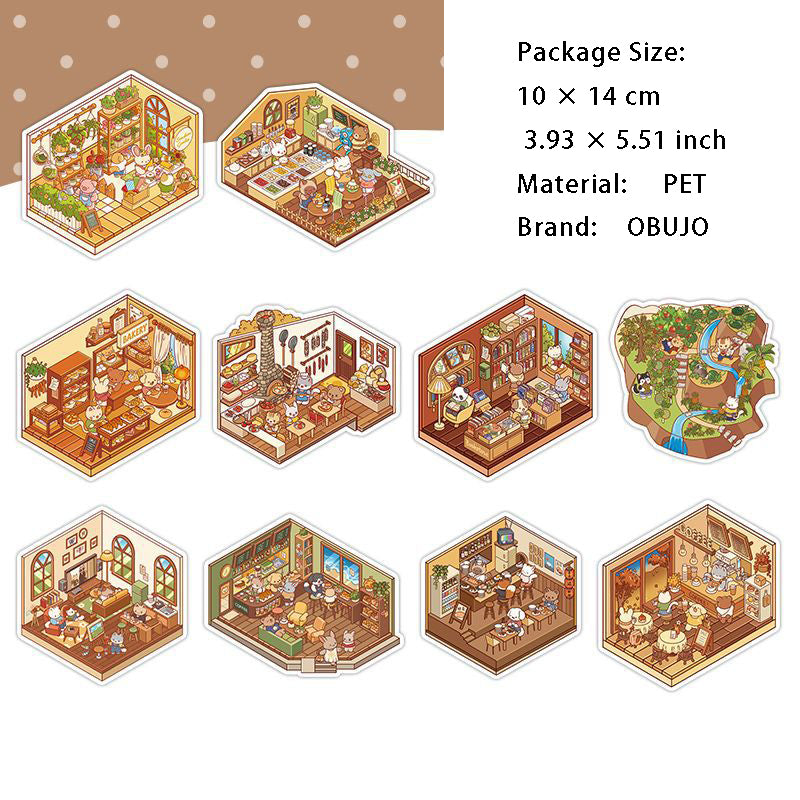 10 Pcs 3D Scene DIY PET Stickers Set XXSJ