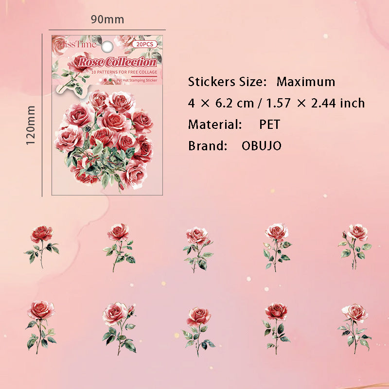 20 Pcs Rose PET Stickers MGZP