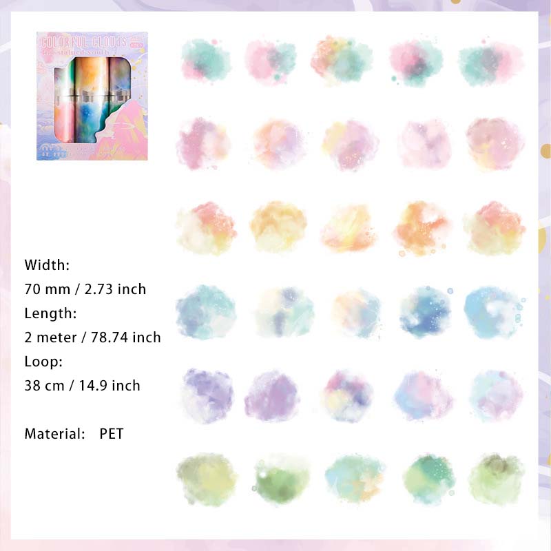 6 Rolls Watercolor PET Stickers Tape Set MRSH