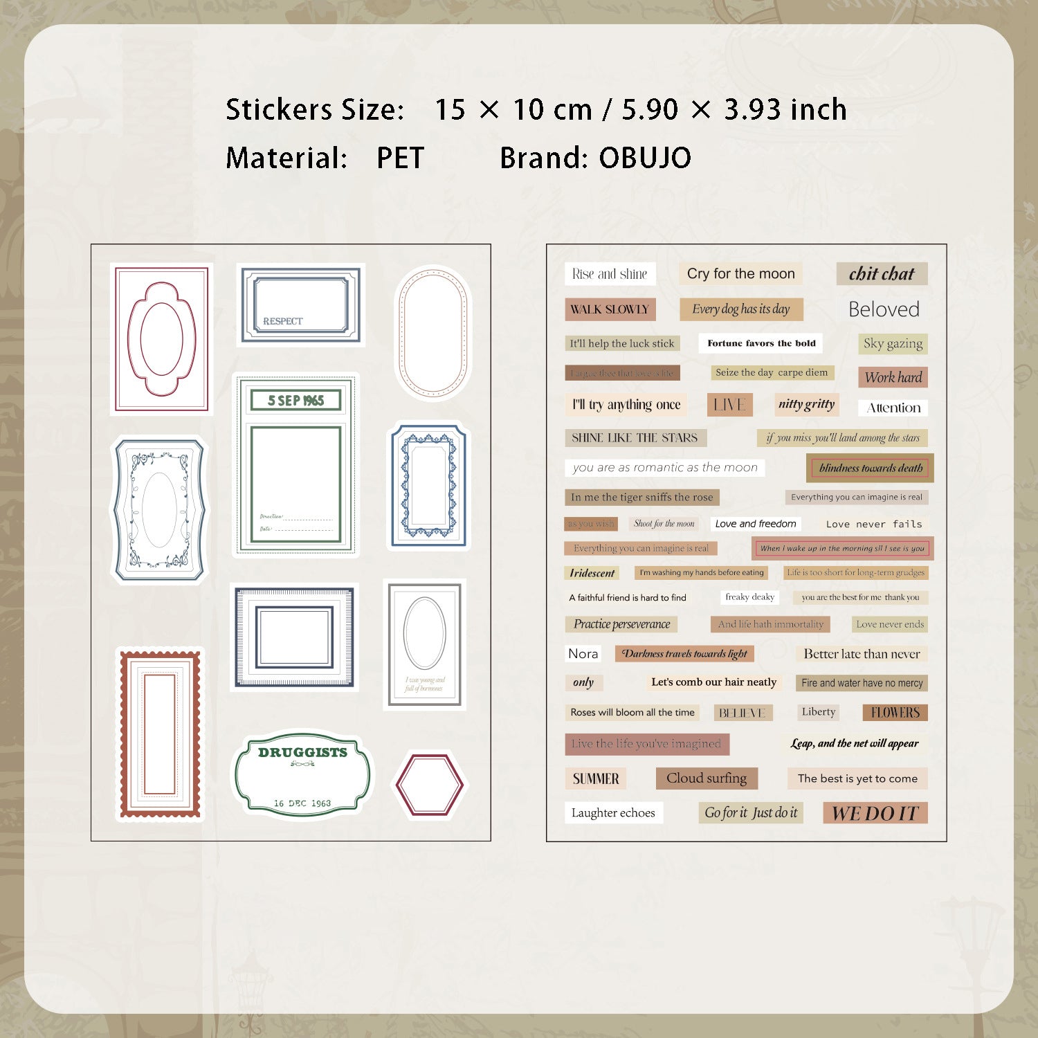 2 Sheets Vintage Quote Frame Cardstock Stickers WZMY